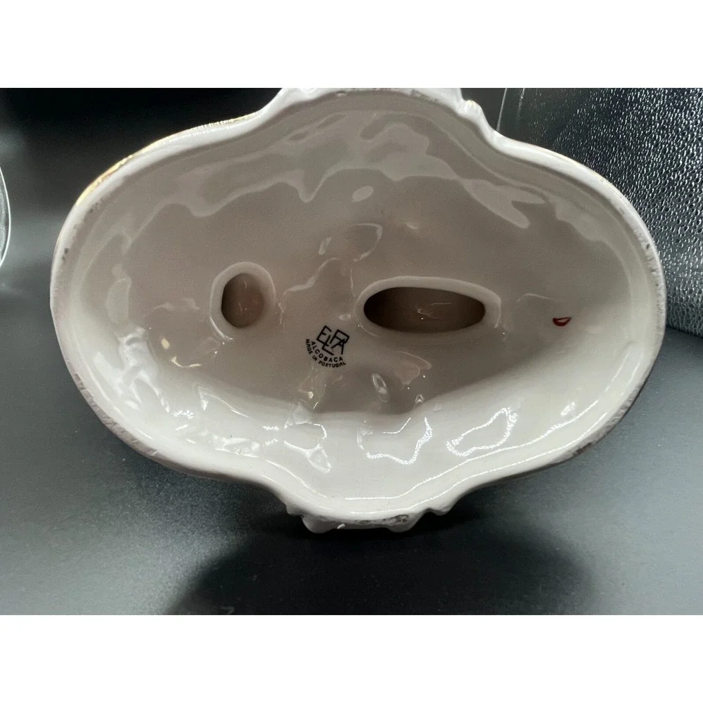 Vintage Alcobaca Portugal Capodimonte Double Candle Holder Hand Painted Stamped‎